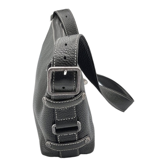 Brighton Bag Black Pebble Grain Leather Zip top Style D 238024 Baguette y2k - Picture 2 of 10